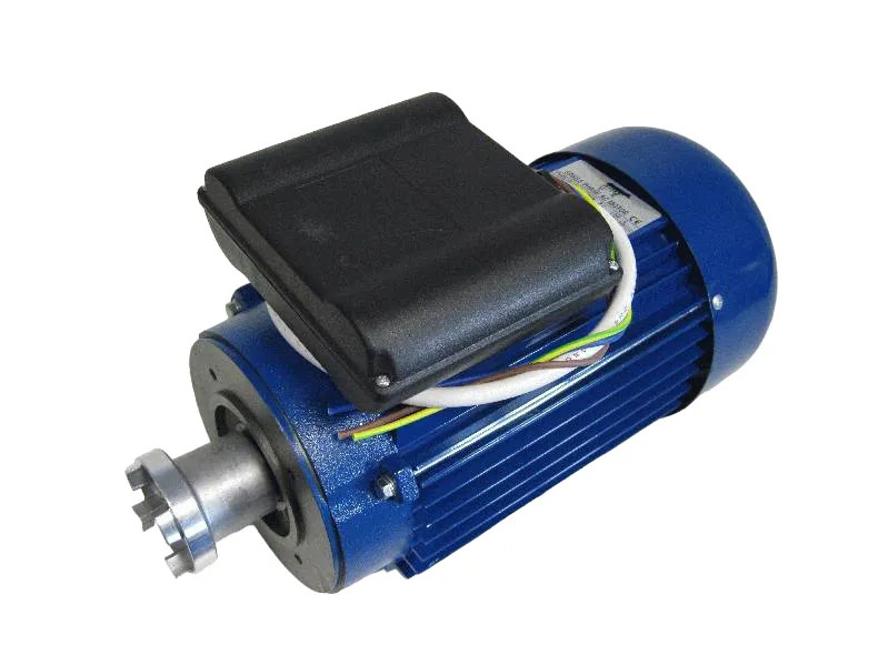 Blue 2.2kW single-phase 1450 rpm yard scraper motor with drive coupler and 24mm shaft